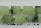 CRU232 15.5 inches 10*14mm tube matte green rutilated quartz beads