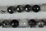 CRU314 15.5 inches 10mm faceted round black rutilated quartz beads