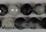 CRU316 15.5 inches 14mm faceted round black rutilated quartz beads