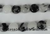 CRU338 15.5 inches 10mm flat round black rutilated quartz beads