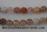 CRU402 15.5 inches 8mm faceted round Multicolor rutilated quartz beads