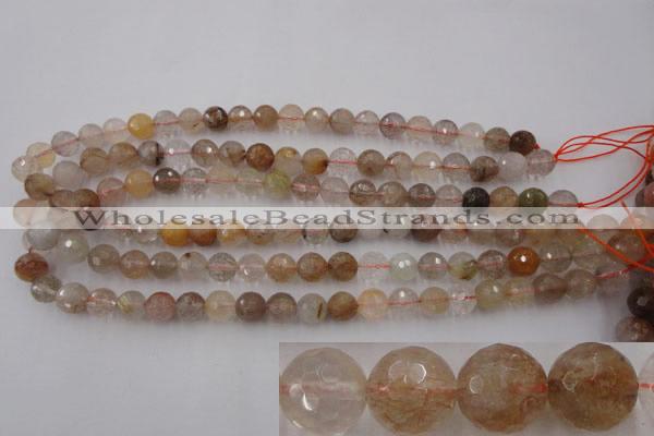 CRU403 15.5 inches 10mm faceted round Multicolor rutilated quartz beads