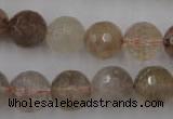 CRU405 15.5 inches 14mm faceted round Multicolor rutilated quartz beads