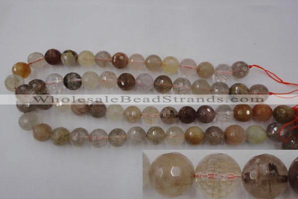 CRU405 15.5 inches 14mm faceted round Multicolor rutilated quartz beads