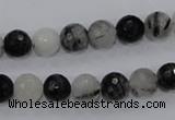 CRU58 15.5 inches 8mm faceted round black rutilated quartz beads