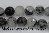 CRU60 15.5 inches 12mm faceted round black rutilated quartz beads