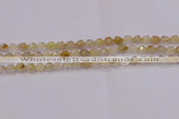 CRU621 15.5 inches 6mm faceted nuggets golden rutilated quartz beads