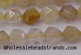 CRU622 15.5 inches 8mm faceted nuggets golden rutilated quartz beads