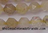 CRU623 15.5 inches 10mm faceted nuggets golden rutilated quartz beads