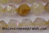 CRU624 15.5 inches 12mm faceted nuggets golden rutilated quartz beads