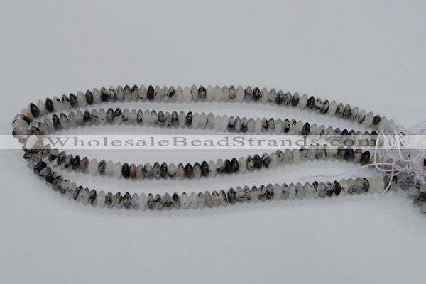 CRU65 15.5 inches 4*8mm rondelle black rutilated quartz beads