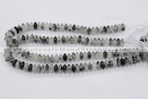 CRU67 15.5 inches 6*12mm rondelle black rutilated quartz beads