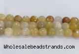 CRU671 15.5 inches 14mm faceted round golden rutilated quartz beads