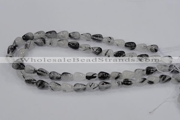 CRU69 15.5 inches 10*14mm teardrop black rutilated quartz beads