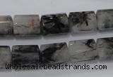 CRU76 15.5 inches 10*14mm faceted column black rutilated quartz beads