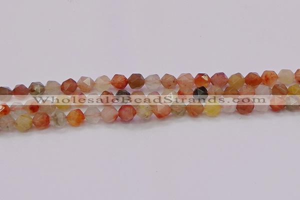 CRU766 15.5 inches 6mm faceted nuggets mixed rutilated quartz beads