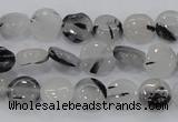 CRU79 15.5 inches 10mm flat round black rutilated quartz beads