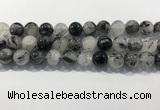 CRU932 15.5 inches 14mm round black rutilated quartz beads wholesale