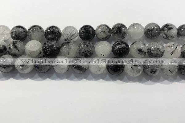 CRU932 15.5 inches 14mm round black rutilated quartz beads wholesale