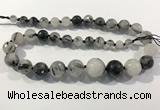 CRU938 8mm - 18mm faceted round black rutilated quartz graduated beads