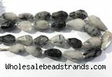 CRU941 13*18mm - 18*32mm faceted nuggets black rutilated quartz beads