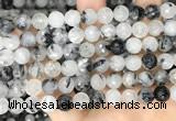 CRU958 15.5 inches 8mm faceted round black rutilated quartz beads