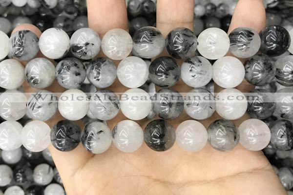 CRU964 15.5 inches 12mm round black rutilated quartz beads