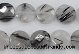 CRU97 15.5 inches 16mm faceted coin black rutilated quartz beads