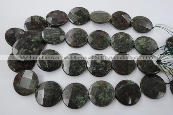 CRZ219 15.5 inches 30mm faceted coin ruby zoisite gemstone beads