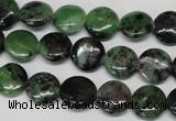 CRZ24 15.5 inches 12mm flat round ruby zoisite gemstone beads