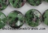 CRZ716 15 inches 20mm faceted coin ruby zoisite gemstone beads