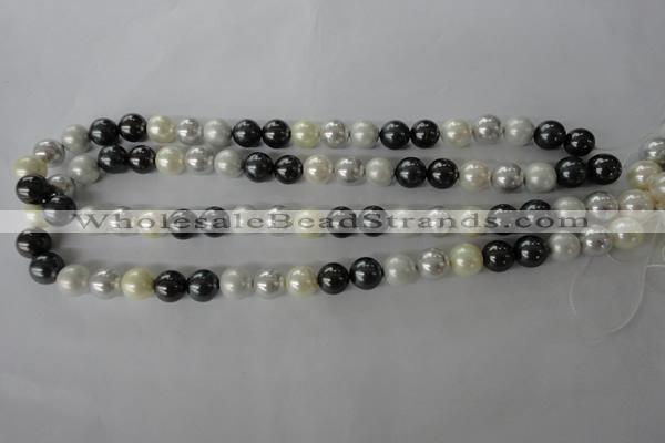 CSB1056 15.5 inches 10mm round mixed color shell pearl beads