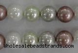 CSB1080 15.5 inches 12mm round mixed color shell pearl beads