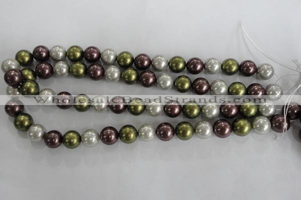 CSB1081 15.5 inches 12mm round mixed color shell pearl beads