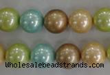 CSB1103 15.5 inches 12mm round mixed color shell pearl beads