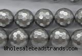 CSB1190 15.5 inches 14mm faceted round shell pearl beads