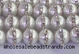 CSB1500 15.5 inches 6mm round shell pearl with rhinestone beads