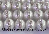 CSB1501 15.5 inches 8mm round shell pearl with rhinestone beads