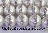 CSB1502 15.5 inches 10mm round shell pearl with rhinestone beads