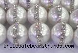 CSB1503 15.5 inches 12mm round shell pearl with rhinestone beads