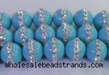 CSB1511 15.5 inches 8mm round shell pearl with rhinestone beads