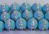 CSB1513 15.5 inches 12mm round shell pearl with rhinestone beads