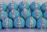 CSB1514 15.5 inches 14mm round shell pearl with rhinestone beads