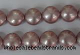 CSB181 15.5 inches 12mm flat round shell pearl beads wholesale