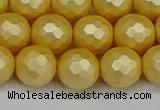 CSB1814 15.5 inches 12mm faceetd round matte shell pearl beads