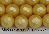 CSB1815 15.5 inches 14mm faceetd round matte shell pearl beads