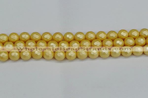 CSB1815 15.5 inches 14mm faceetd round matte shell pearl beads