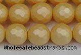 CSB1825 15.5 inches 14mm faceetd round matte shell pearl beads