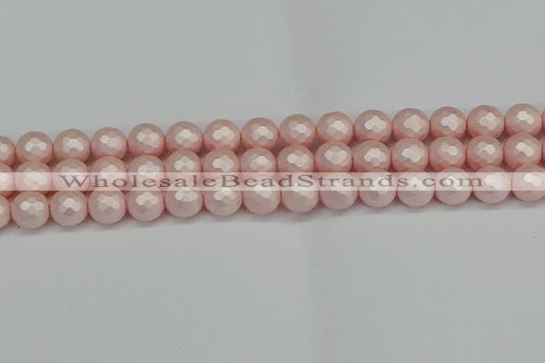 CSB1834 15.5 inches 12mm faceetd round matte shell pearl beads