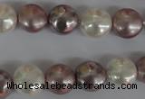 CSB184 15.5 inches 12mm flat round mixed color shell pearl beads